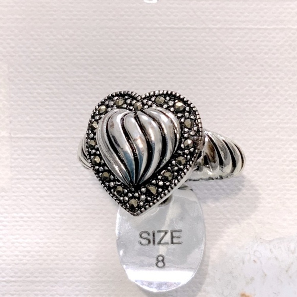 Silver Plated Marcasite Accented Heart ring
